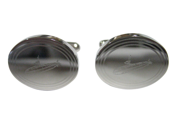 Silver Toned Etched Oval Submarine Cufflinks