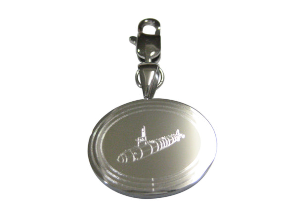 Silver Toned Etched Oval Submarine Pendant Zipper Pull Charm