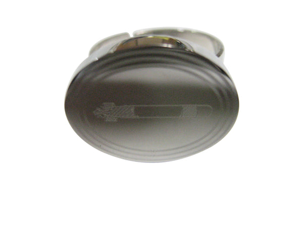 Silver Toned Etched Oval Submarine Torpedo Adjustable Size Fashion Ring