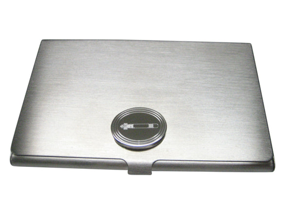 Silver Toned Etched Oval Submarine Torpedo Business Card Holder