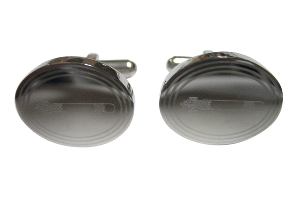 Silver Toned Etched Oval Submarine Torpedo Cufflinks