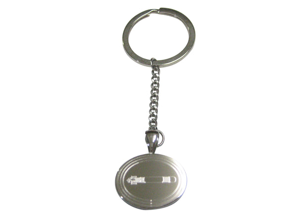 Silver Toned Etched Oval Submarine Torpedo Pendant Keychain