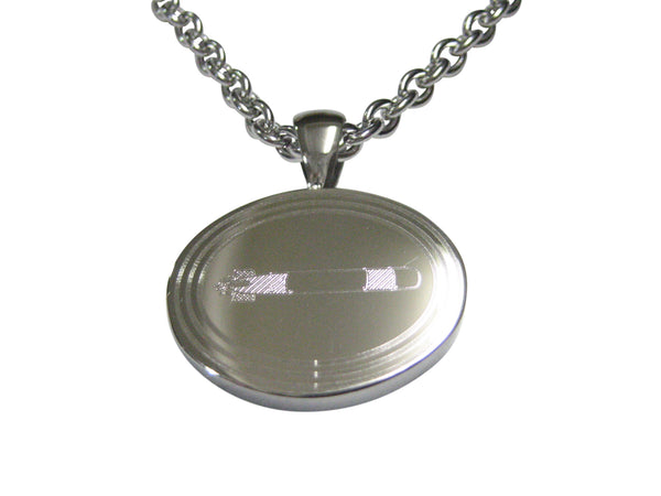 Silver Toned Etched Oval Submarine Torpedo Pendant Necklace