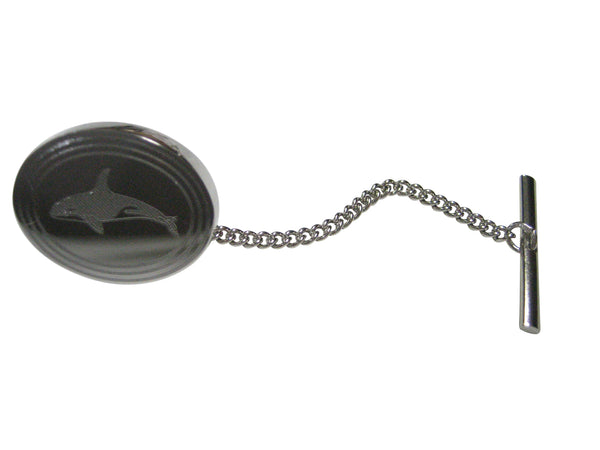 Silver Toned Etched Oval Swimming Killer Whale Orca Tie Tack