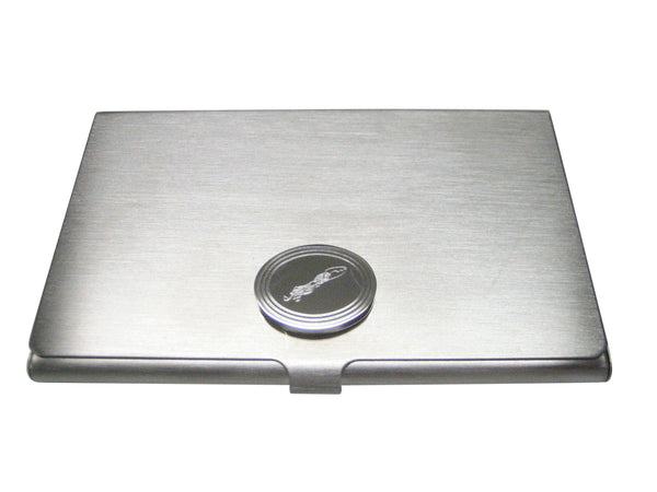 Silver Toned Etched Oval Swimming Octopus Business Card Holder