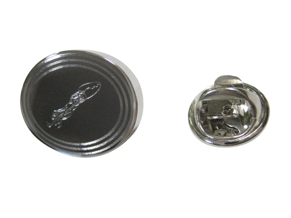 Silver Toned Etched Oval Swimming Octopus Lapel Pin