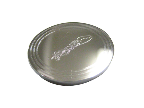 Silver Toned Etched Oval Swimming Octopus Magnet