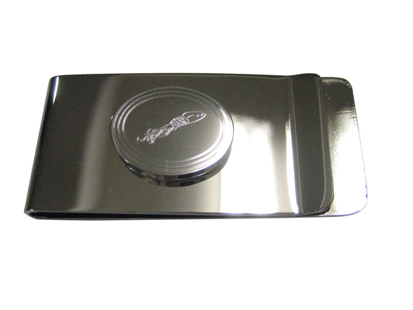 Silver Toned Etched Oval Swimming Octopus Money Clip