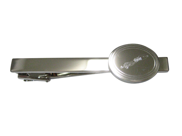 Silver Toned Etched Oval Swimming Octopus Tie Clip