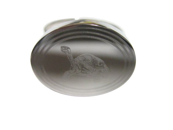 Silver Toned Etched Oval Tortoise Turtle Adjustable Size Fashion Ring