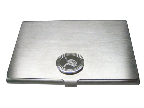 Silver Toned Etched Oval Tortoise Turtle Business Card Holder