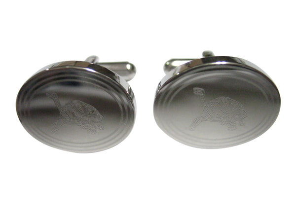 Silver Toned Etched Oval Tortoise Turtle Cufflinks