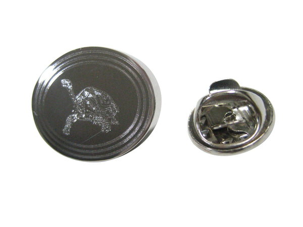 Silver Toned Etched Oval Tortoise Turtle Lapel Pin
