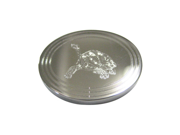 Silver Toned Etched Oval Tortoise Turtle Magnet