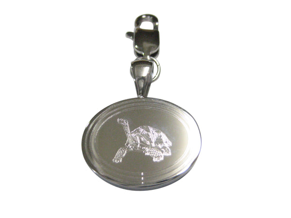 Silver Toned Etched Oval Tortoise Turtle Pendant Zipper Pull Charm