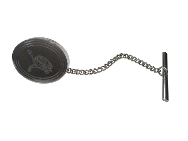 Silver Toned Etched Oval Tortoise Turtle Tie Tack