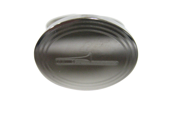 Silver Toned Etched Oval Trombone Music Instrument Adjustable Size Fashion Ring