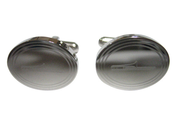 Silver Toned Etched Oval Trombone Music Instrument Cufflinks