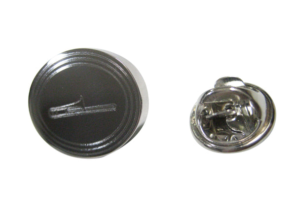 Silver Toned Etched Oval Trombone Music Instrument Lapel Pin