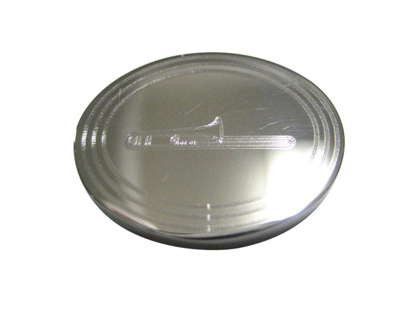 Silver Toned Etched Oval Trombone Music Instrument Magnet