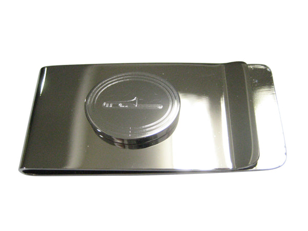 Silver Toned Etched Oval Trombone Music Instrument Money Clip