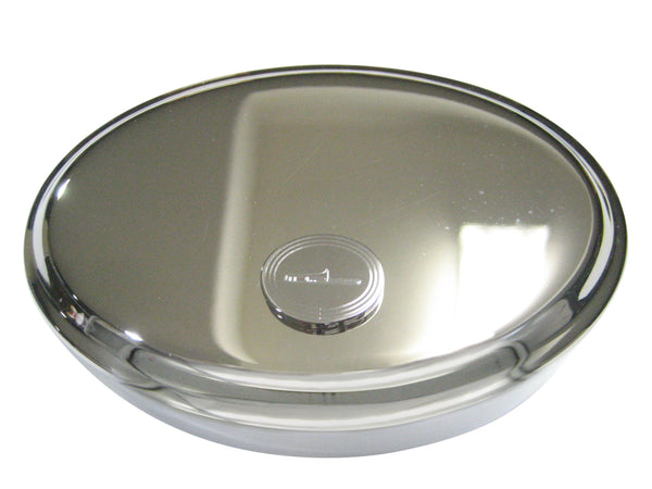 Silver Toned Etched Oval Trombone Music Instrument Oval Trinket Jewelry Box