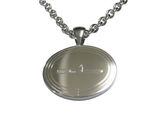 Silver Toned Etched Oval Trombone Music Instrument Pendant Necklace