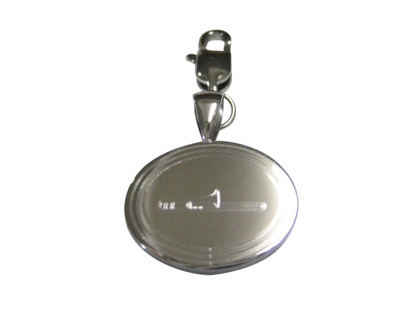 Silver Toned Etched Oval Trombone Music Instrument Pendant Zipper Pull Charm