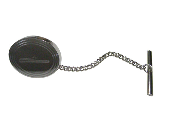 Silver Toned Etched Oval Trombone Music Instrument Tie Tack