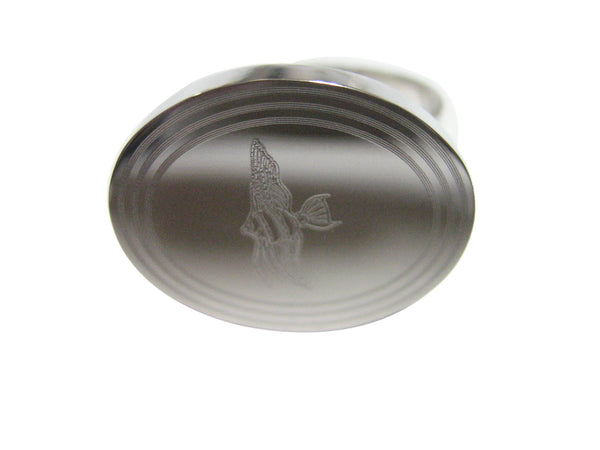 Silver Toned Etched Oval Tropical Fish Adjustable Size Fashion Ring