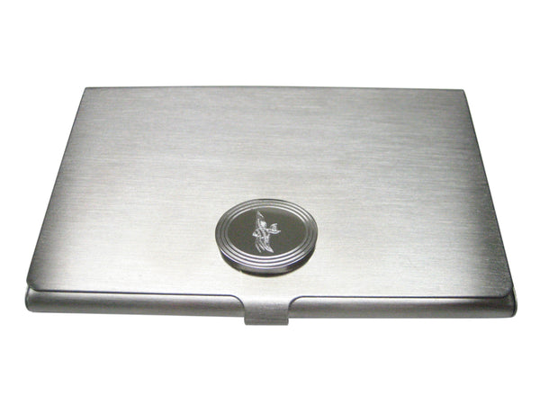 Silver Toned Etched Oval Tropical Fish Business Card Holder