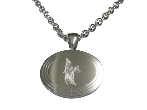 Silver Toned Etched Oval Tropical Fish Pendant Necklace
