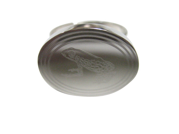 Silver Toned Etched Oval Tropical Frog Adjustable Size Fashion Ring