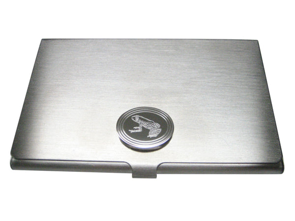 Silver Toned Etched Oval Tropical Frog Business Card Holder