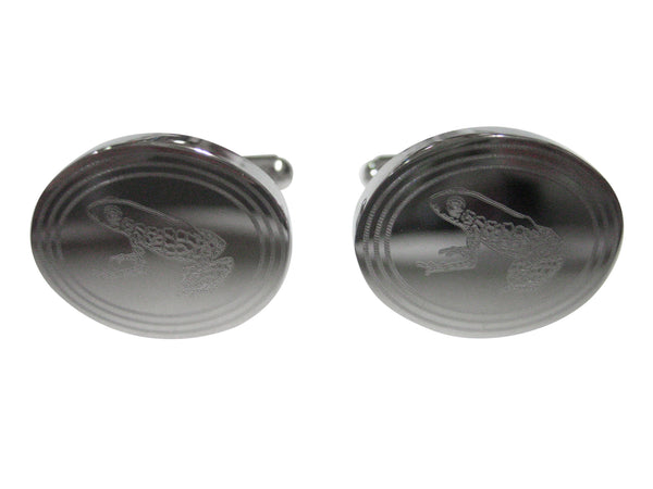 Silver Toned Etched Oval Tropical Frog Cufflinks