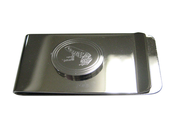 Silver Toned Etched Oval Tropical Frog Money Clip
