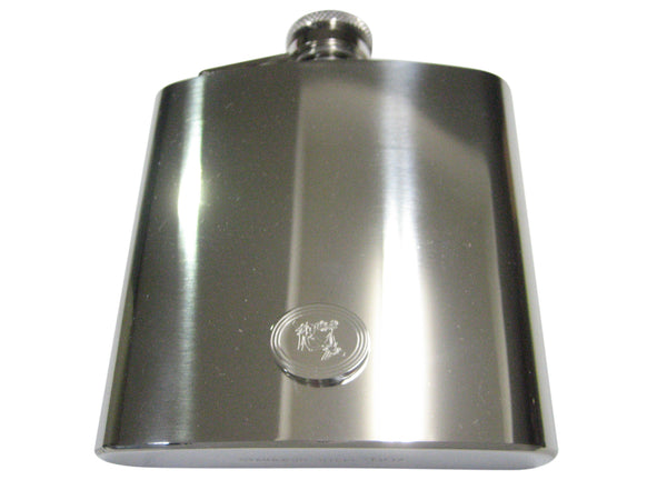 Silver Toned Etched Oval Tropical Frog On Tree 6oz Flask