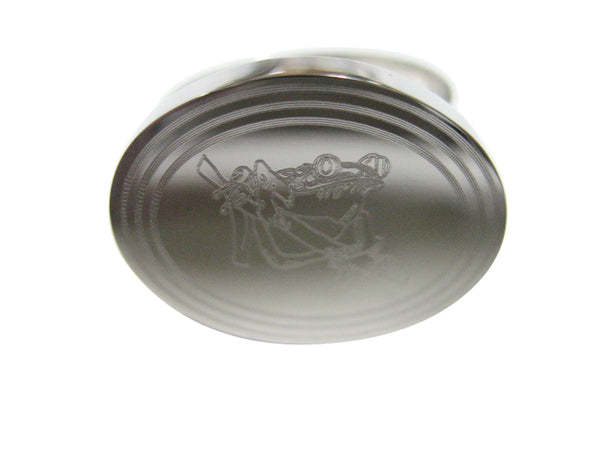 Silver Toned Etched Oval Tropical Frog On Tree Adjustable Size Fashion Ring