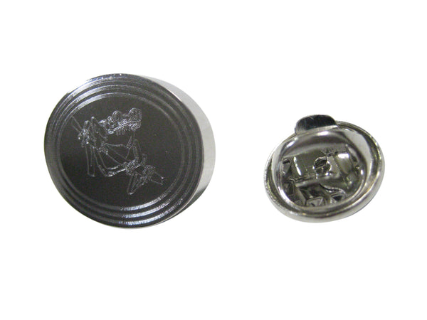 Silver Toned Etched Oval Tropical Frog On Tree Lapel Pin