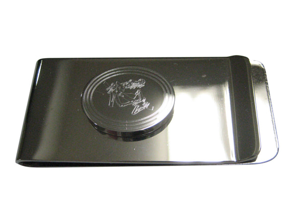 Silver Toned Etched Oval Tropical Frog On Tree Money Clip