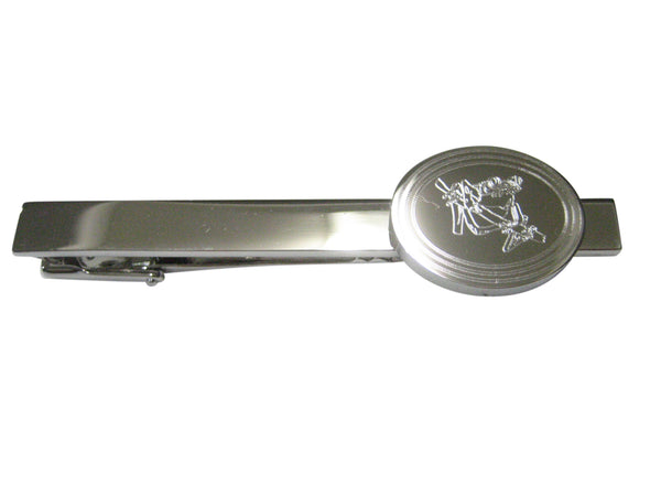Silver Toned Etched Oval Tropical Frog On Tree Tie Clip