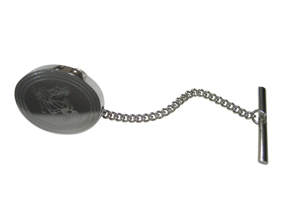 Silver Toned Etched Oval Tropical Frog On Tree Tie Tack