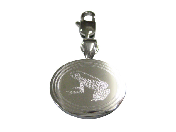 Silver Toned Etched Oval Tropical Frog Pendant Zipper Pull Charm