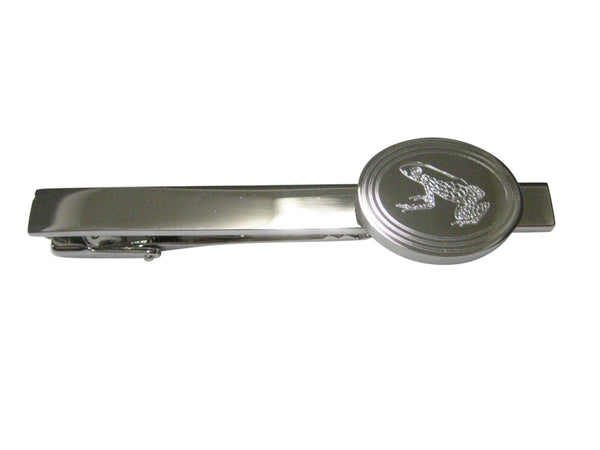 Silver Toned Etched Oval Tropical Frog Tie Clip