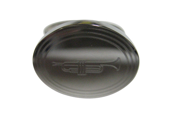 Silver Toned Etched Oval Trumpet Music Instrument Adjustable Size Fashion Ring