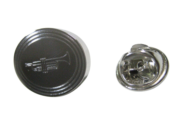 Silver Toned Etched Oval Trumpet Music Instrument Lapel Pin