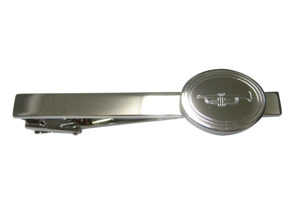 Silver Toned Etched Oval Trumpet Music Instrument Tie Clip
