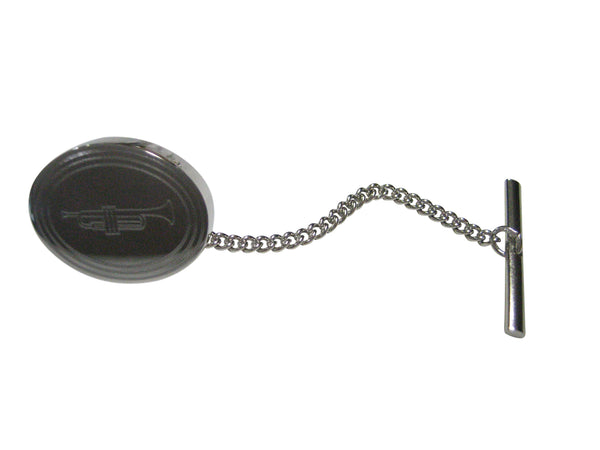 Silver Toned Etched Oval Trumpet Music Instrument Tie Tack