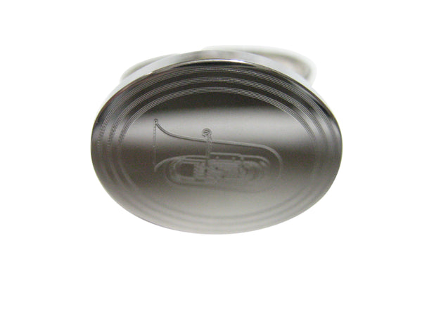 Silver Toned Etched Oval Tuba Music Instrument Adjustable Size Fashion Ring