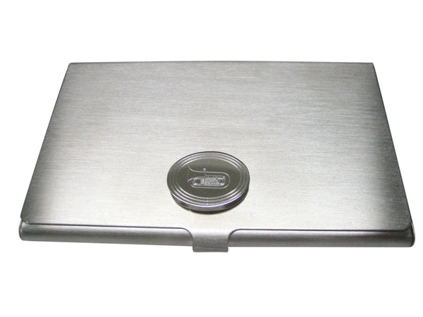 Silver Toned Etched Oval Tuba Music Instrument Business Card Holder